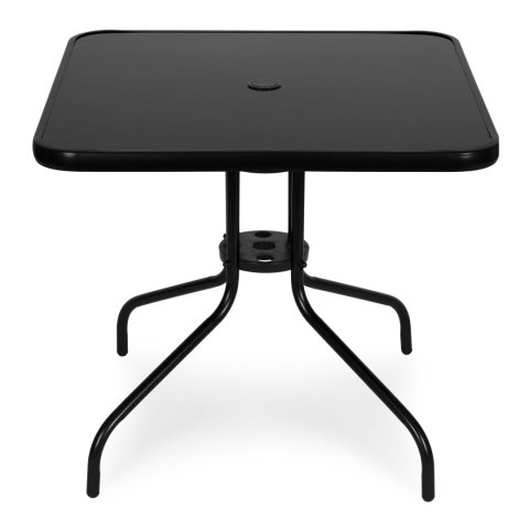 Stolik ogrodowy kwadratowy 80 cm szkło hartowane otwór na parasol czarny MultiGarden