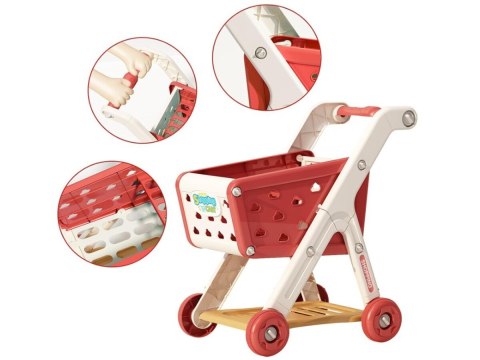 Wózek Na Zakupy CZERWONY Koszyk Sklepowy + Akcesoria Owoce Warzywa Supermarket