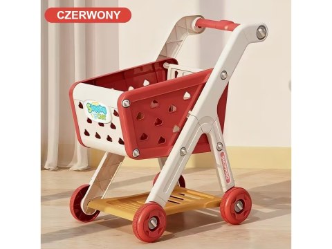 Wózek Na Zakupy CZERWONY Koszyk Sklepowy + Akcesoria Owoce Warzywa Supermarket