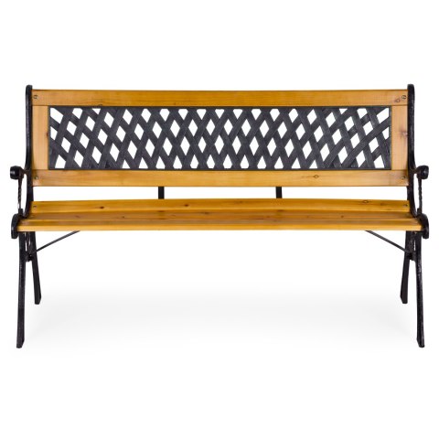 Drewniana ławka ogrodowa 126x51 cm z ażurowym oparciem i żeliwnymi nogami parkowa MultiGarden