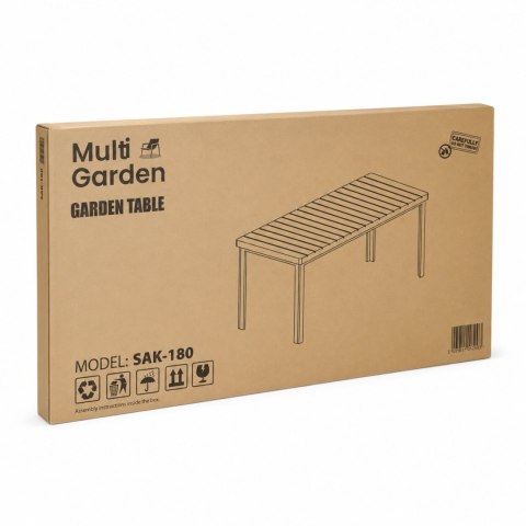 Duży stół ogrodowy 8-osobowy 180x90 cm na taras ogród brązowy blat MultiGarden